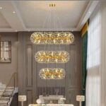 Modern K9 Crystal Hanging Chandelier Gold Luxury Living Dining Room Lustre Circular LED  Hanging Lamp Indoor Lighting Decoration.