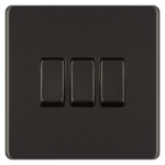 BG Screwless Black Nickel 3 Gang 2 Way Light Switch ? FBN43